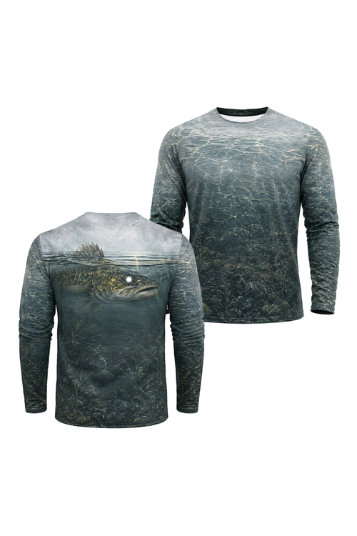 Performance Fishing Long Sleeve - Misty Timber Walleye - TBT185 two shirts front artwork