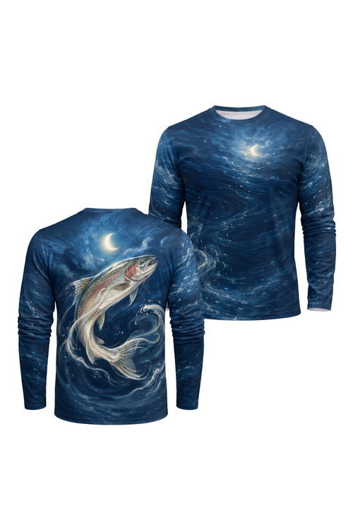 Performance Fishing Long Sleeve - Mooncurrent Trout - AOF91 two shirts front artwork