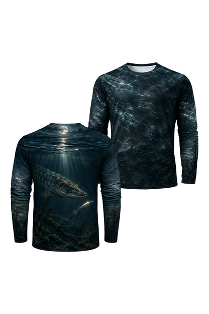 Performance Fishing Long Sleeve - Moonlight Follow Musky - RM10 two shirts front artwork