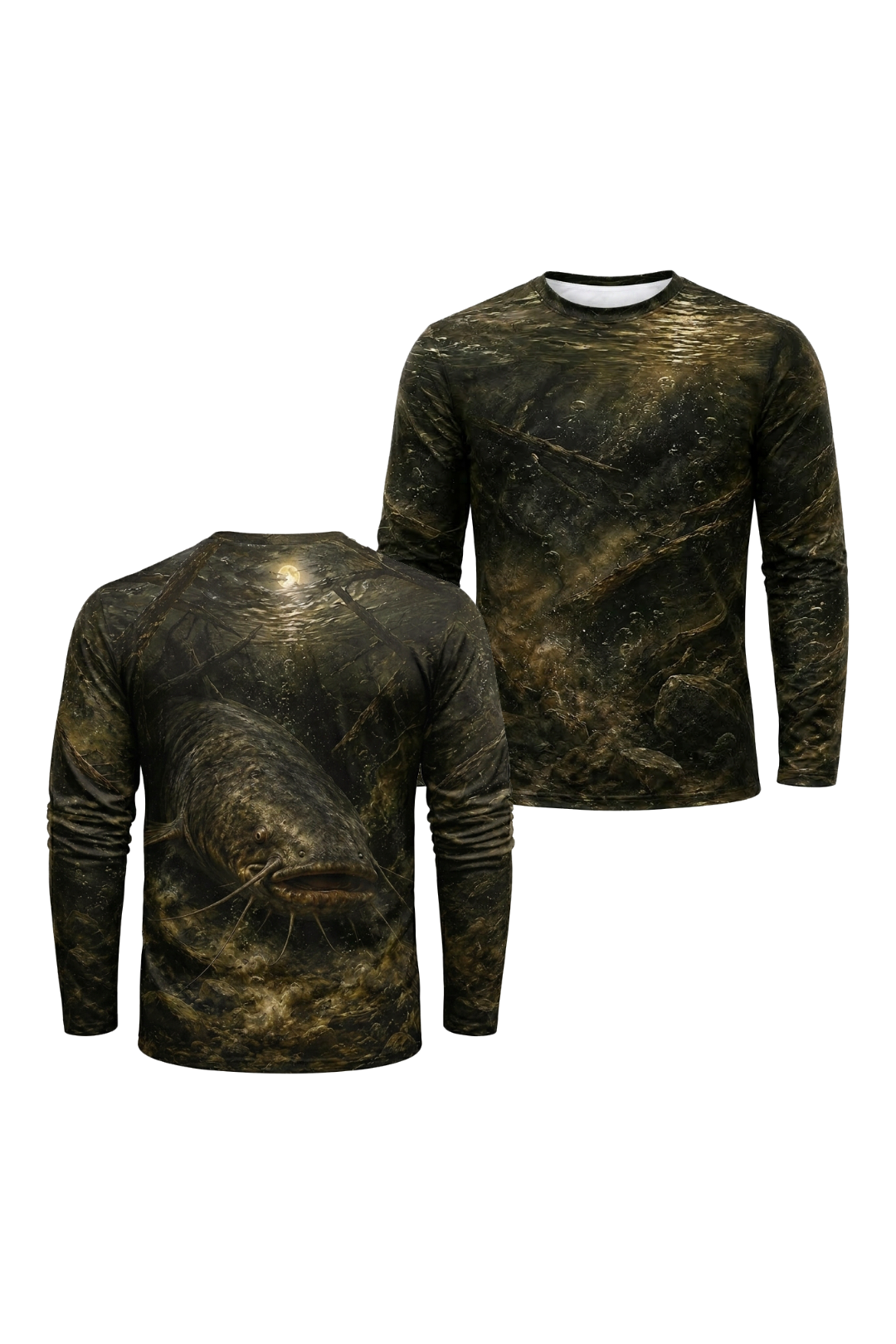 Performance Fishing Long Sleeve - Moonlit Mud Catfish - RFC09 two shirts front artwork