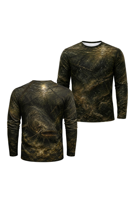Performance Fishing Long Sleeve - Moonlit Mud Catfish - RFC09 two shirts front artwork