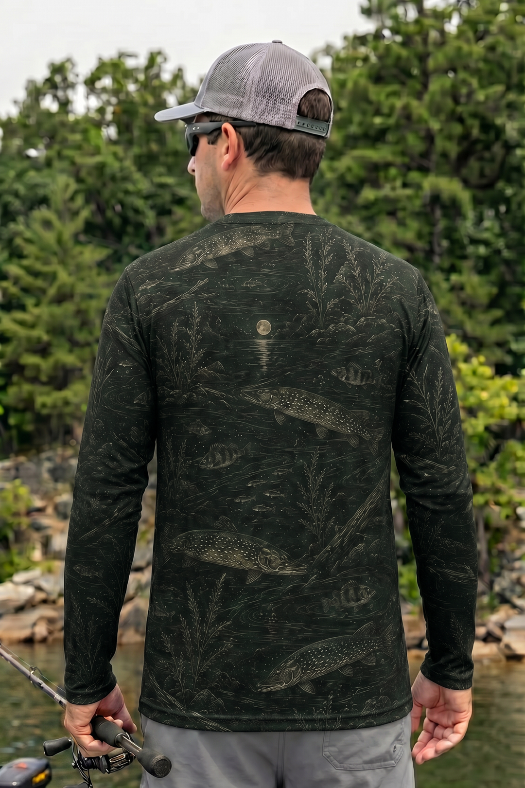 Performance Fishing Long Sleeve - Moonlit Pike Pattern - RP02 lifestyle artwork side