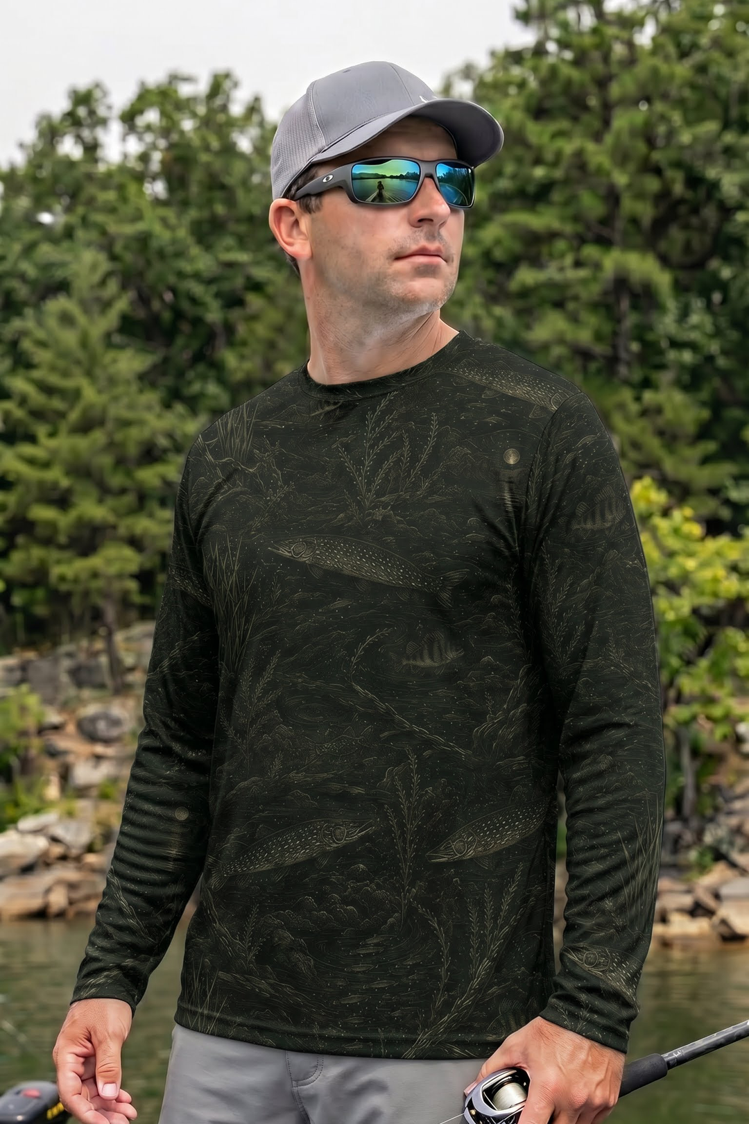Performance Fishing Long Sleeve - Moonlit Pike Pattern - RP02 lifestyle opposite side