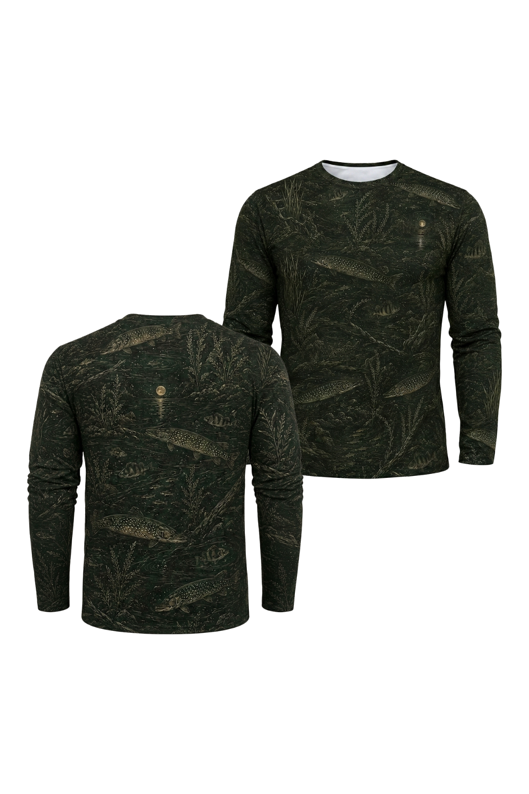 Performance Fishing Long Sleeve - Moonlit Pike Pattern - RP02 two shirts front artwork