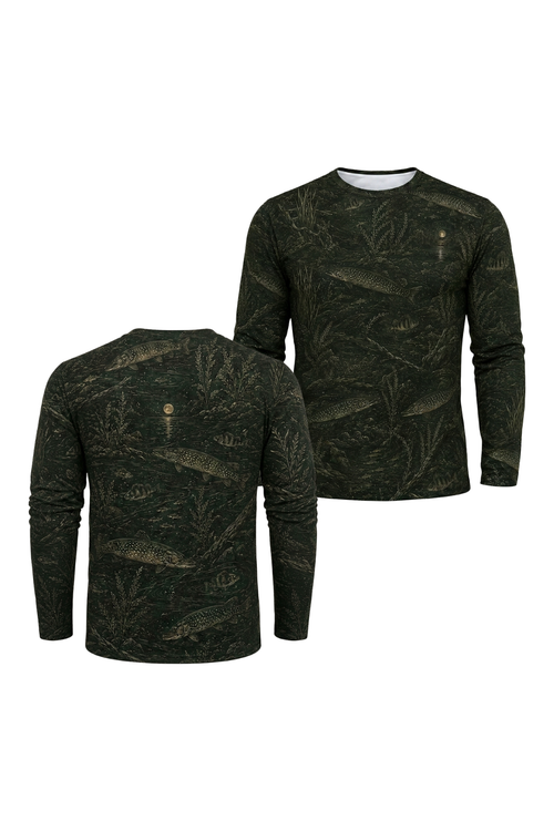 Performance Fishing Long Sleeve - Moonlit Pike Pattern - RP02 two shirts front artwork