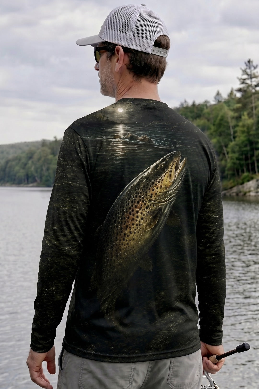 Performance Fishing Long Sleeve - Moonrise Brown Trout - RT11 lifestyle artwork side