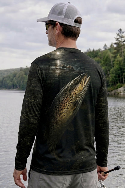 Performance Fishing Long Sleeve - Moonrise Brown Trout - RT11 lifestyle artwork side