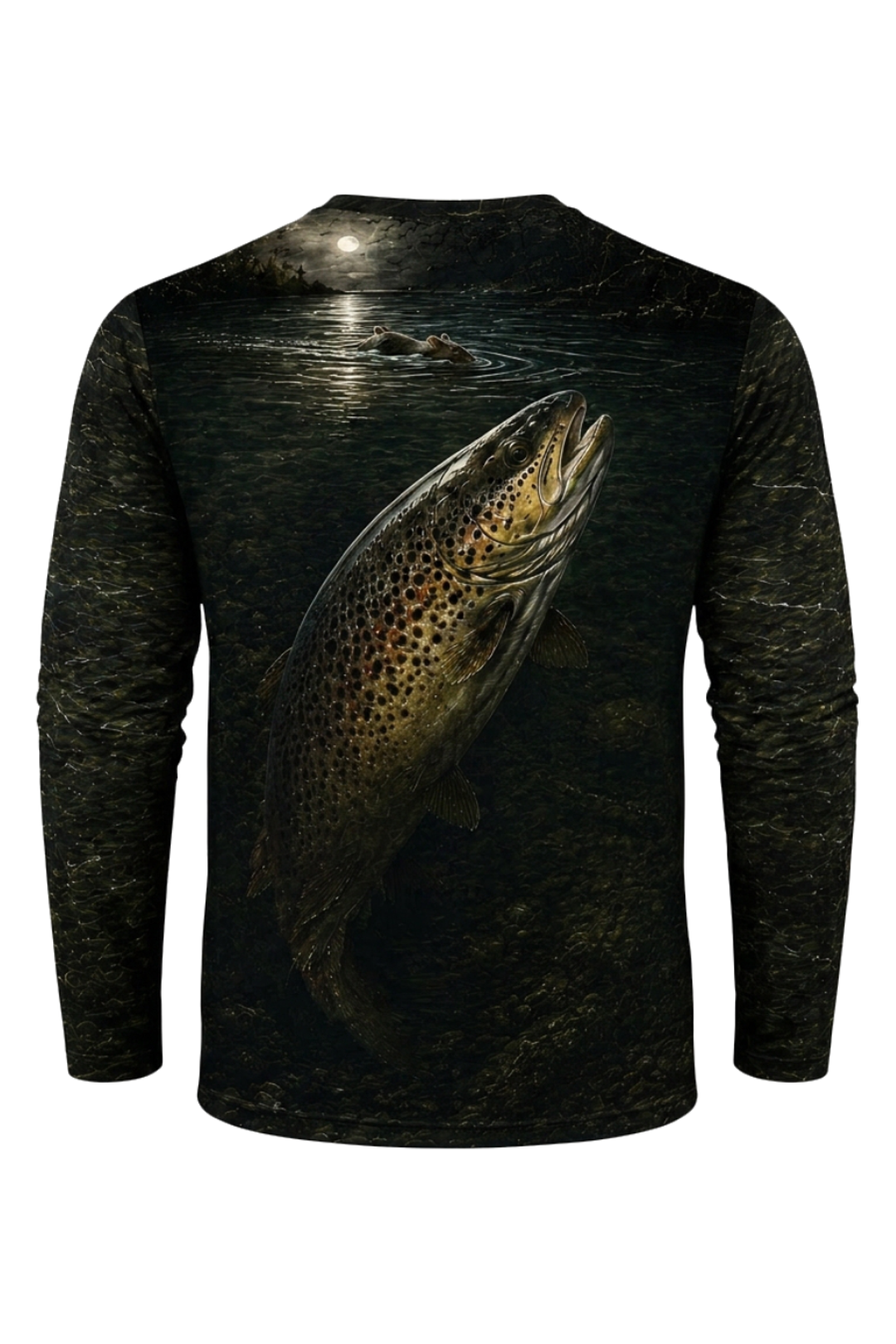 Performance Fishing Long Sleeve - Moonrise Brown Trout - RT11 mockup artwork side