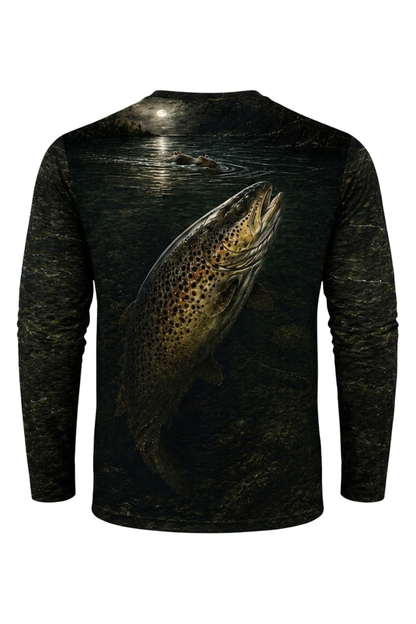 Performance Fishing Long Sleeve - Moonrise Brown Trout - RT11 mockup artwork side