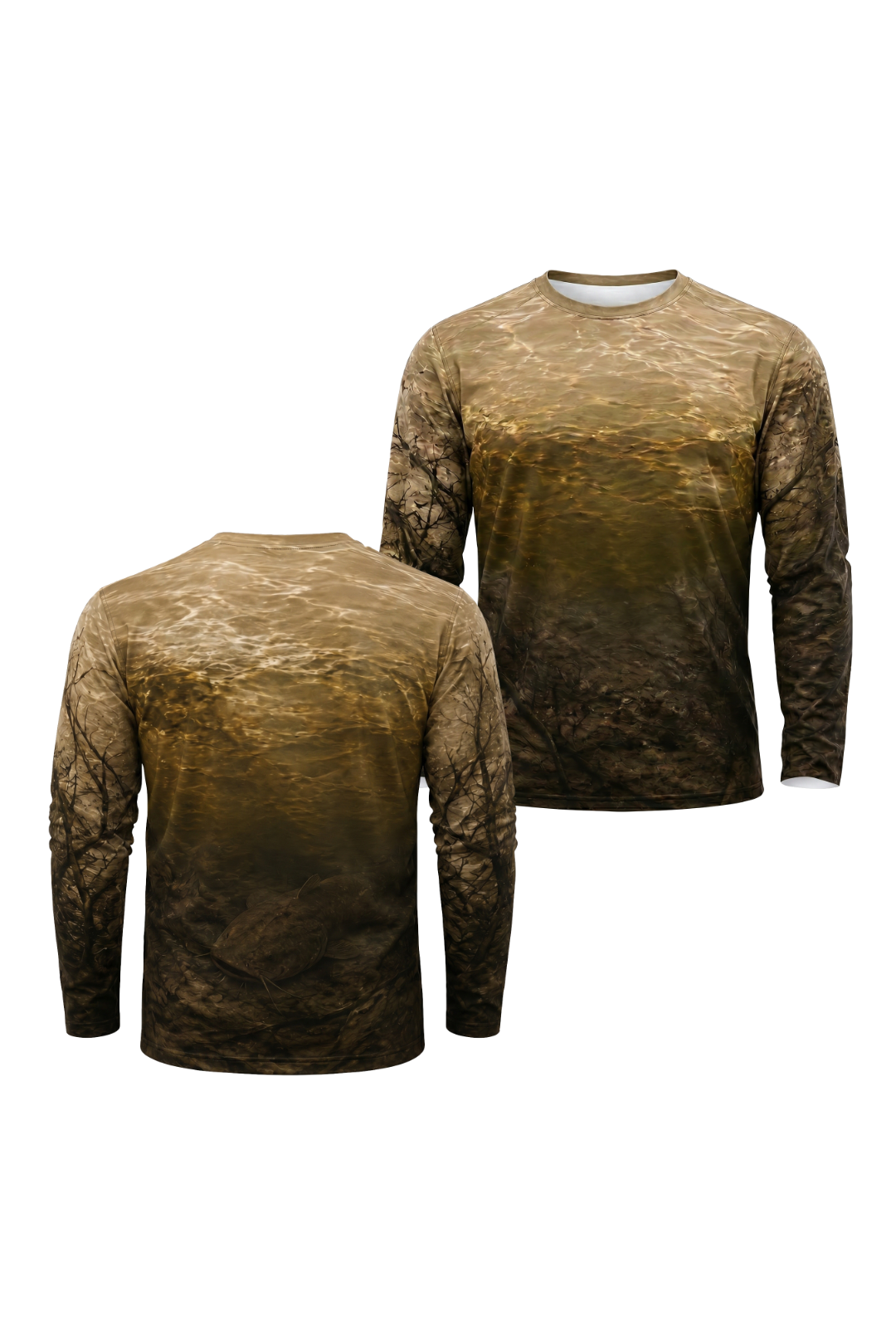 Performance Fishing Long Sleeve - Murky Depth Flathead - TBT122 two shirts front artwork