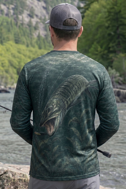 Performance Fishing Long Sleeve - Muskie Darkwater Ambush - AOF46 lifestyle artwork side