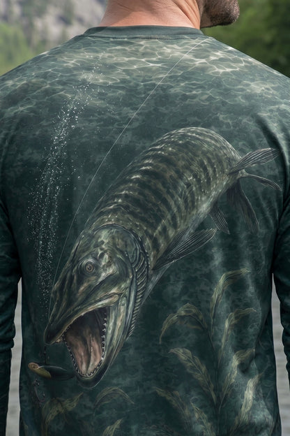 Performance Fishing Long Sleeve - Muskie Darkwater Ambush - AOF46 lifestyle artwork zoom
