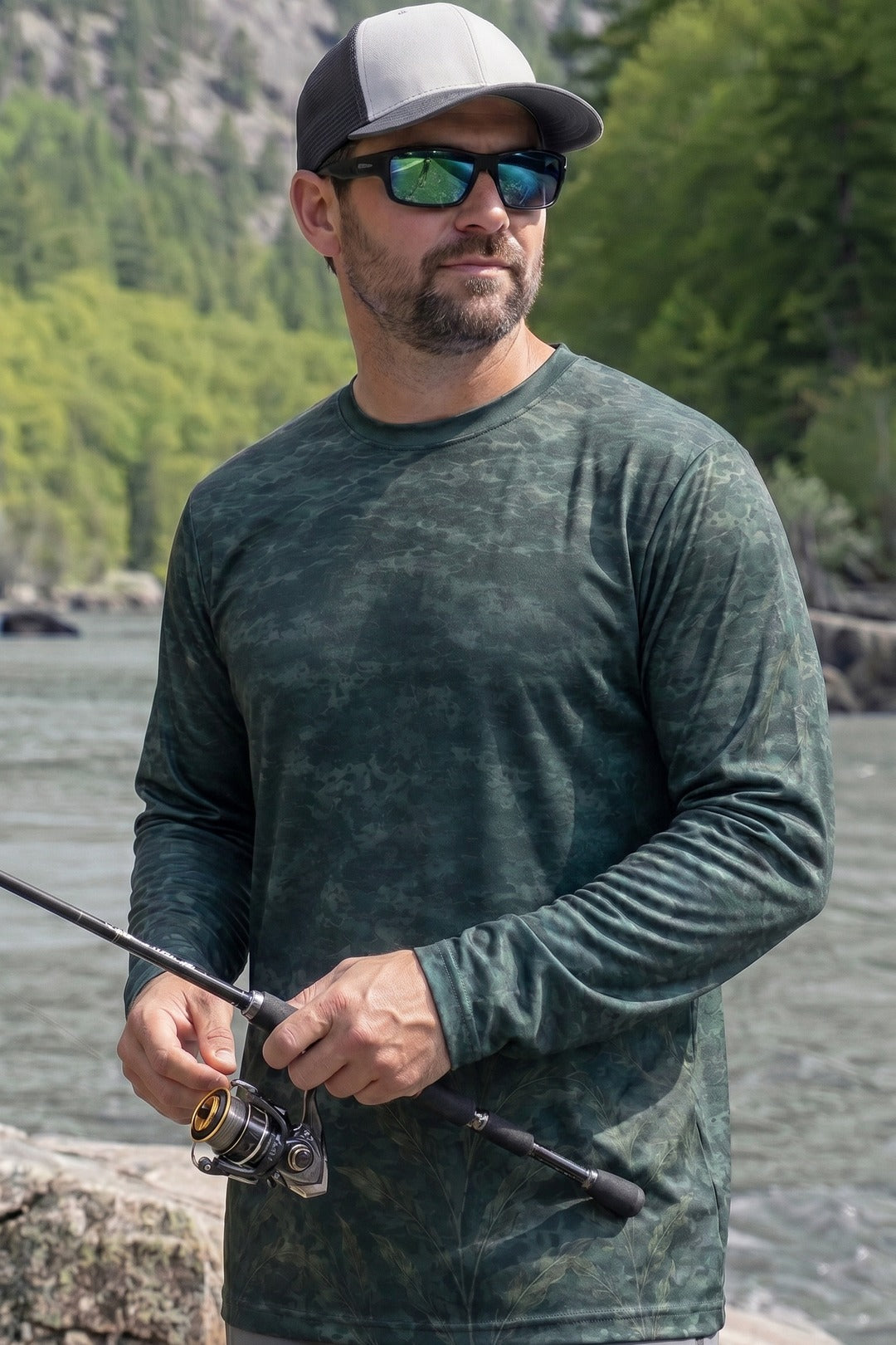 Performance Fishing Long Sleeve - Muskie Darkwater Ambush - AOF46 lifestyle opposite side
