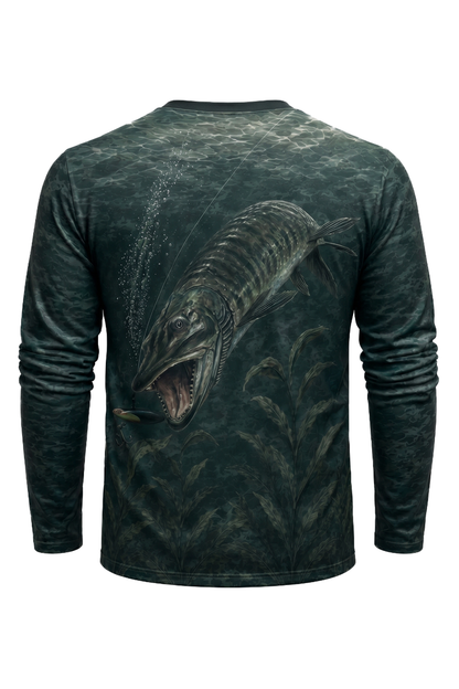 Performance Fishing Long Sleeve - Muskie Darkwater Ambush - AOF46 mockup artwork side