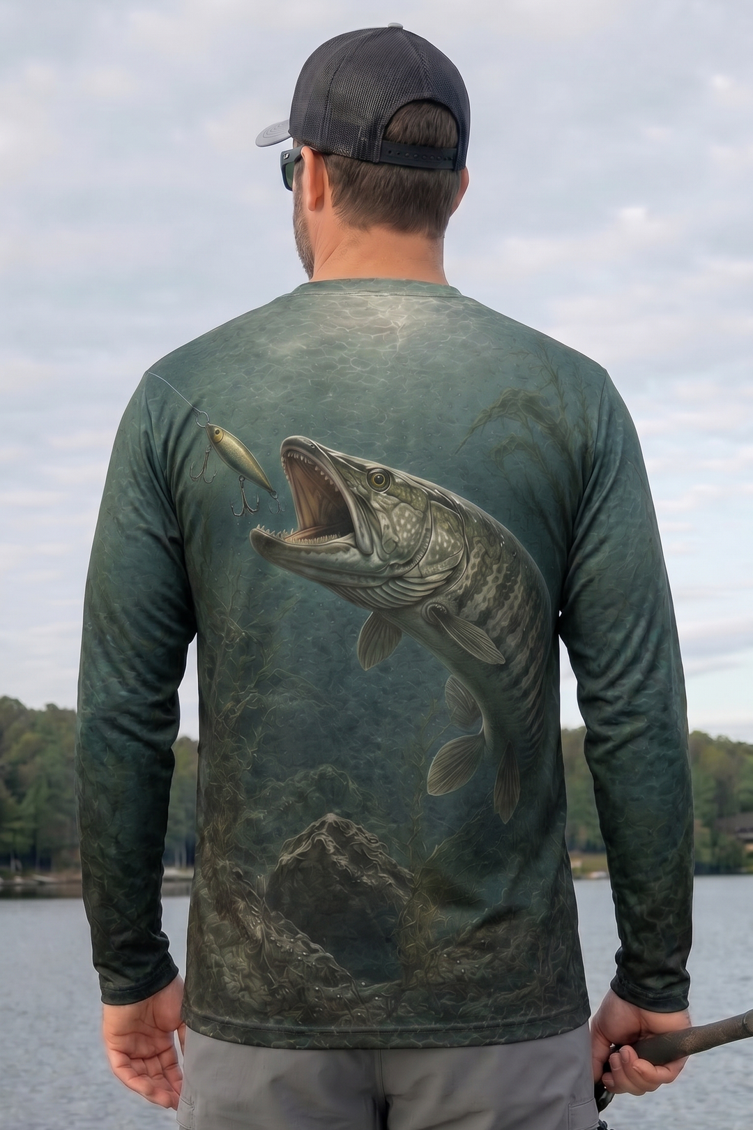 Performance Fishing Long Sleeve - Muskie Deep Ambush - AOF57 lifestyle artwork side