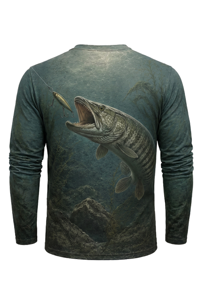 Performance Fishing Long Sleeve - Muskie Deep Ambush - AOF57 mockup artwork side