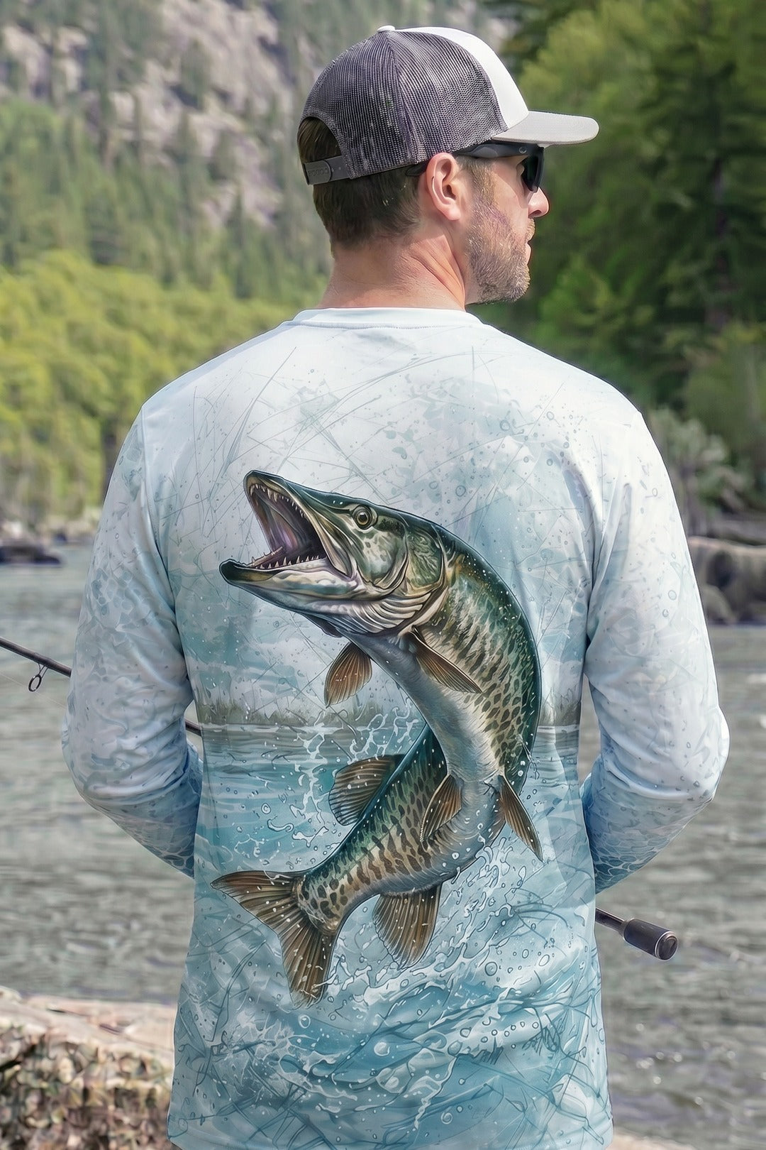 Performance Fishing Long Sleeve - Musky Breakout - AOF107 lifestyle artwork side