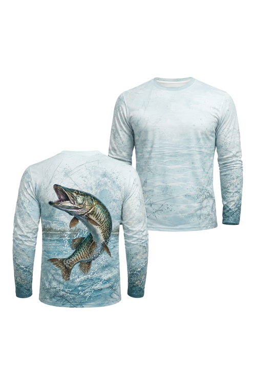 Performance Fishing Long Sleeve - Musky Breakout - AOF107 two shirts front artwork