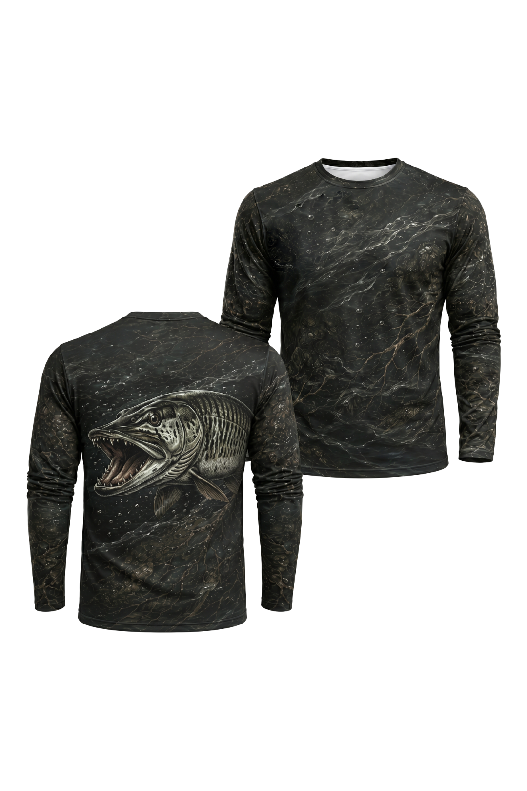 Performance Fishing Long Sleeve - Musky Dominion - AOF104 two shirts front artwork
