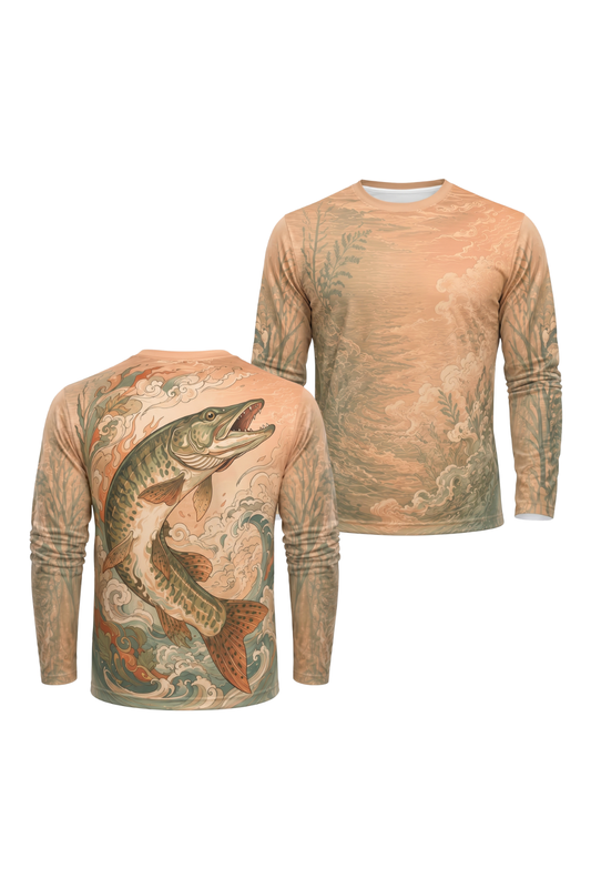 Performance Fishing Long Sleeve - Musky Kairyuu - AOF74 two shirts front artwork