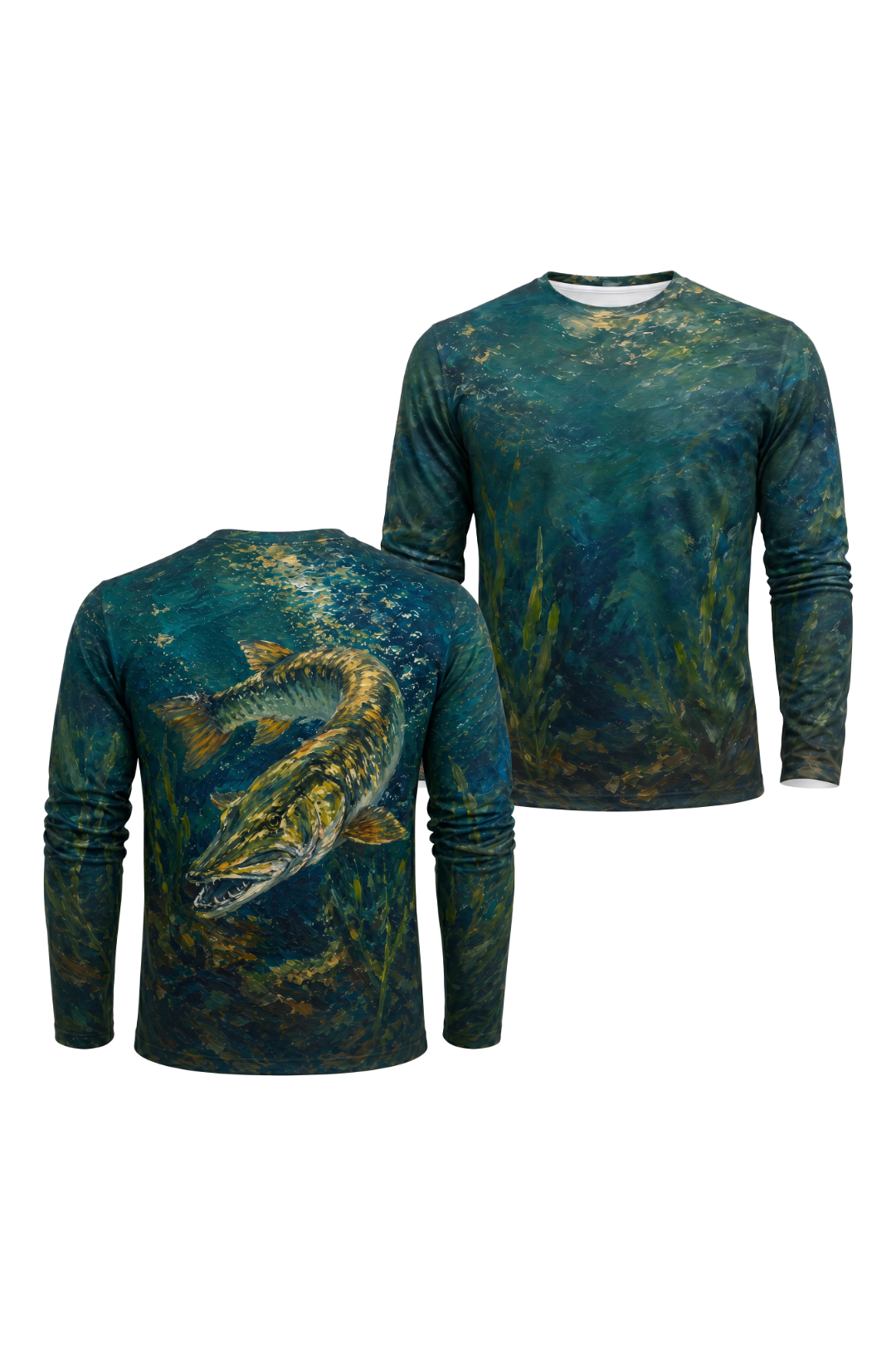 Performance Fishing Long Sleeve - Musky the Predator - AOF75 two shirts front artwork