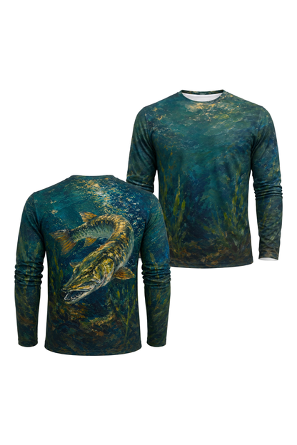 Performance Fishing Long Sleeve - Musky the Predator - AOF75 two shirts front artwork