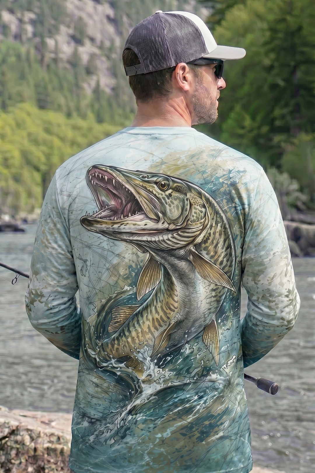 Performance Fishing Long Sleeve - Musky Warpath Strike - AOF106 lifestyle artwork side