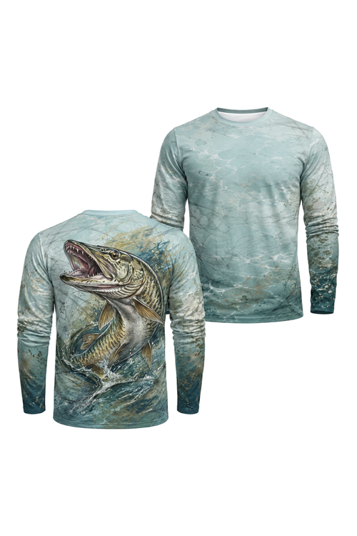 Performance Fishing Long Sleeve - Musky Warpath Strike - AOF106 two shirts front artwork