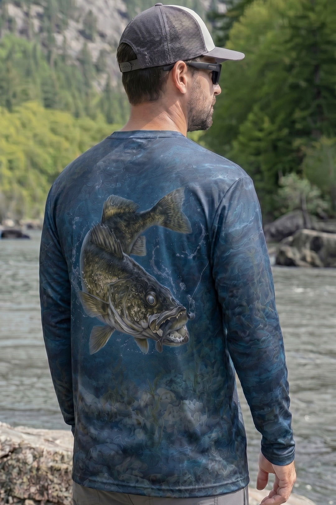 Performance Fishing Long Sleeve - Naval Walleye Strike - AOF110 lifestyle artwork side
