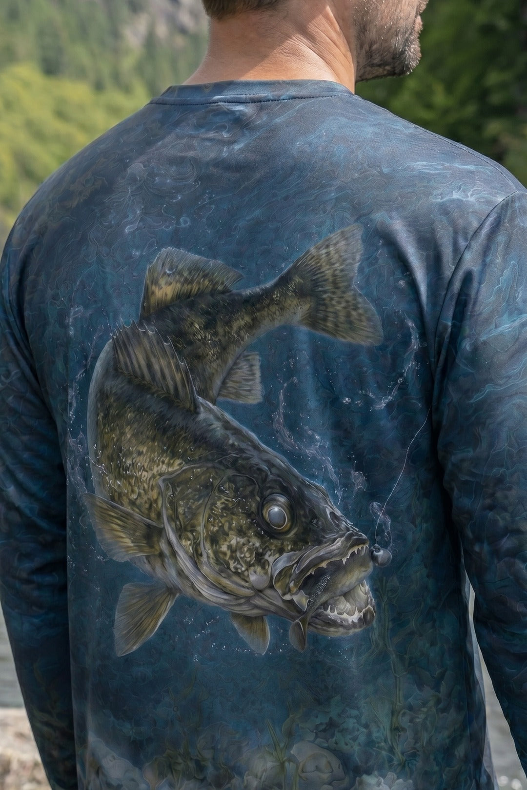 Performance Fishing Long Sleeve - Naval Walleye Strike - AOF110 lifestyle artwork zoom