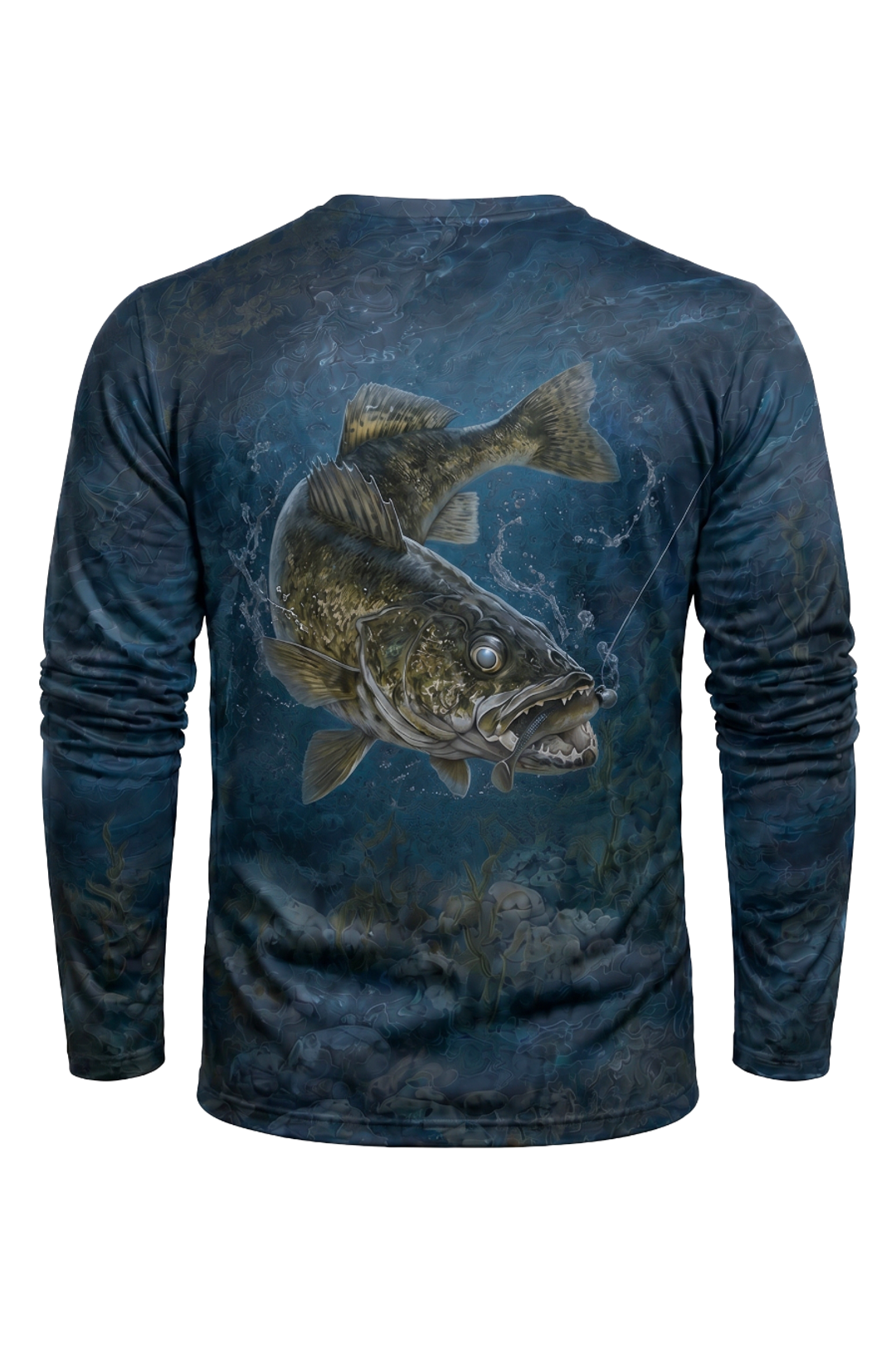 Performance Fishing Long Sleeve - Naval Walleye Strike - AOF110 mockup artwork side
