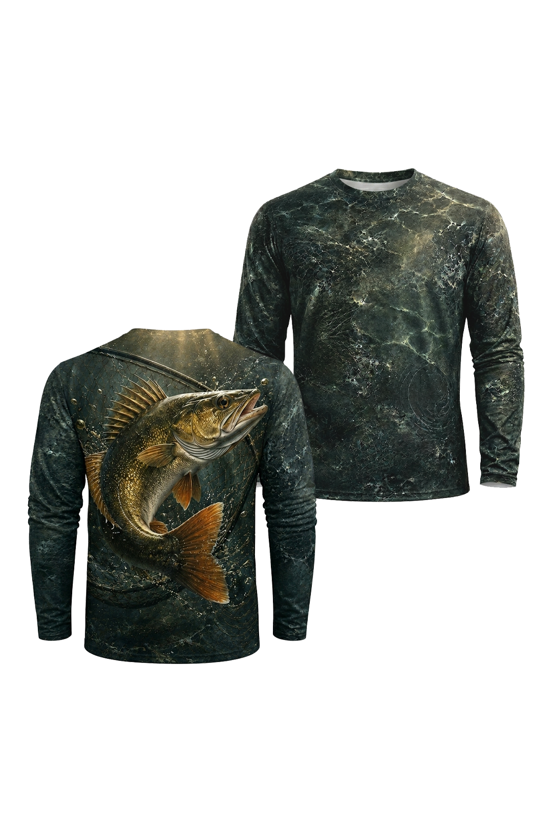 Performance Fishing Long Sleeve - Net Strike Walleye - RW11 two shirts front artwork
