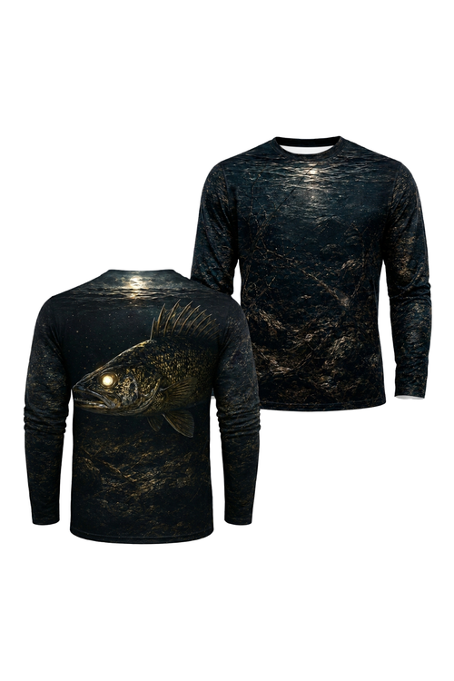 Performance Fishing Long Sleeve - Nightfall Timber Walleye - TBT181 two shirts front artwork
