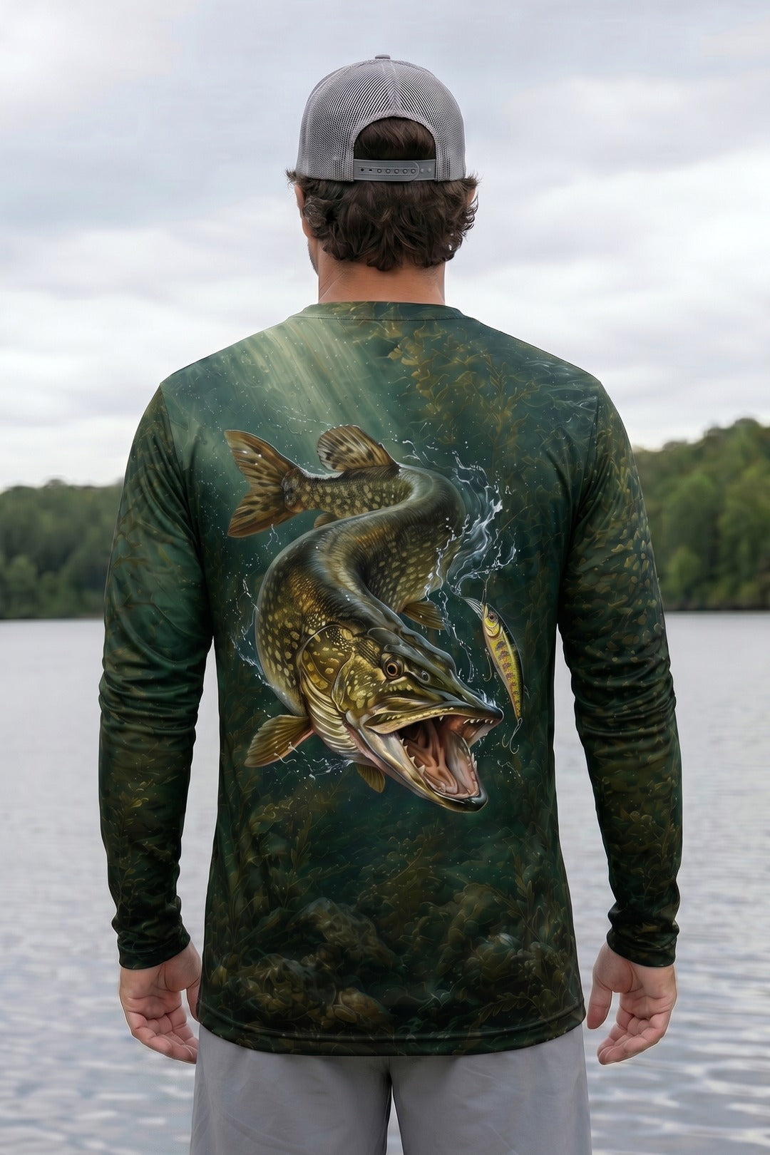 Performance Fishing Long Sleeve - Northern Pike Weedbed Ambush - AOF97 lifestyle artwork side