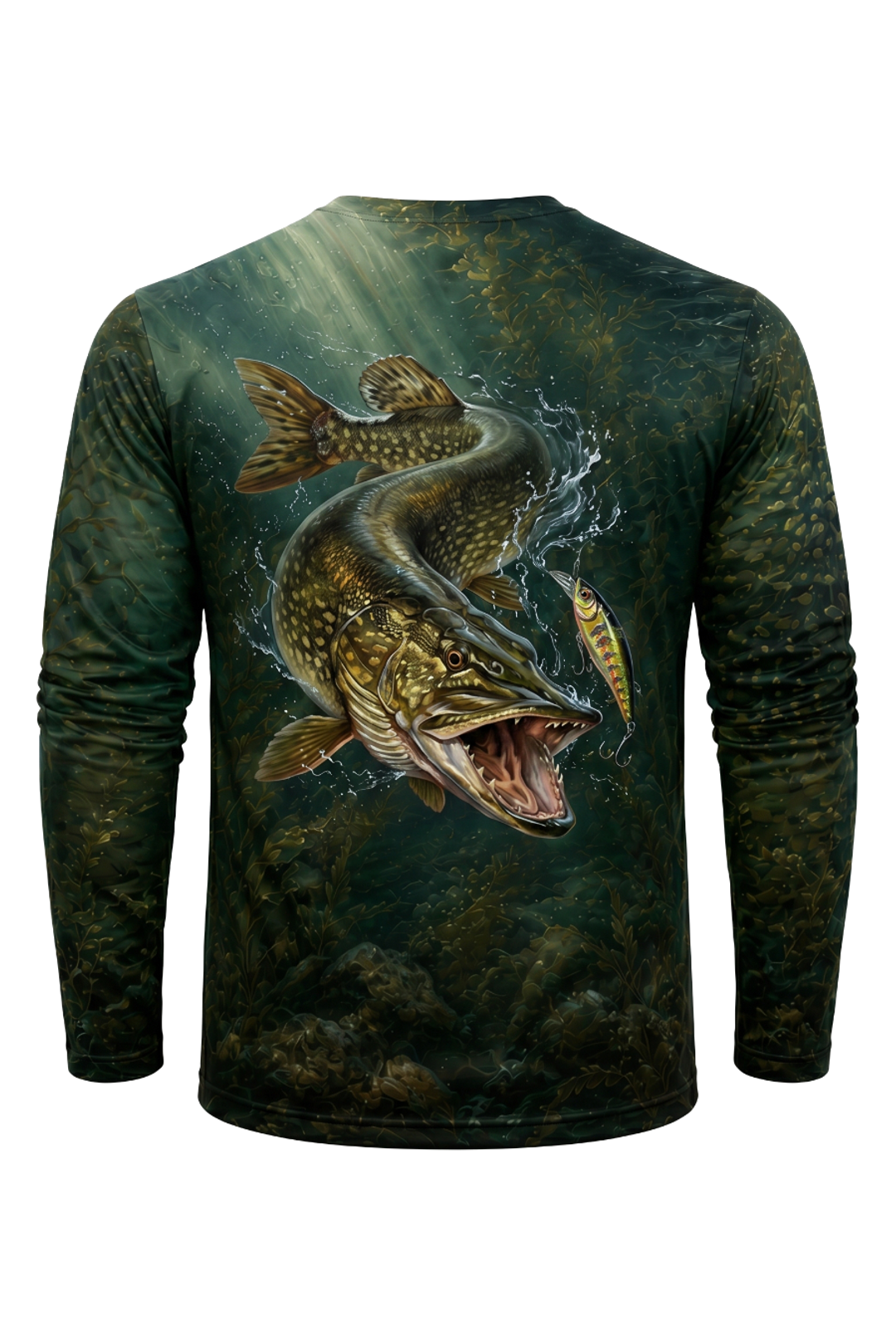 Performance Fishing Long Sleeve - Northern Pike Weedbed Ambush - AOF97 mockup artwork side