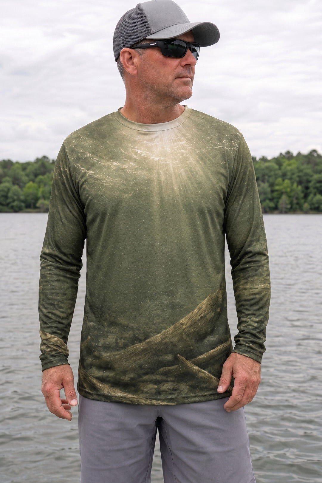 Performance Fishing Long Sleeve - Olive Timber Bass - AOF142 image 3