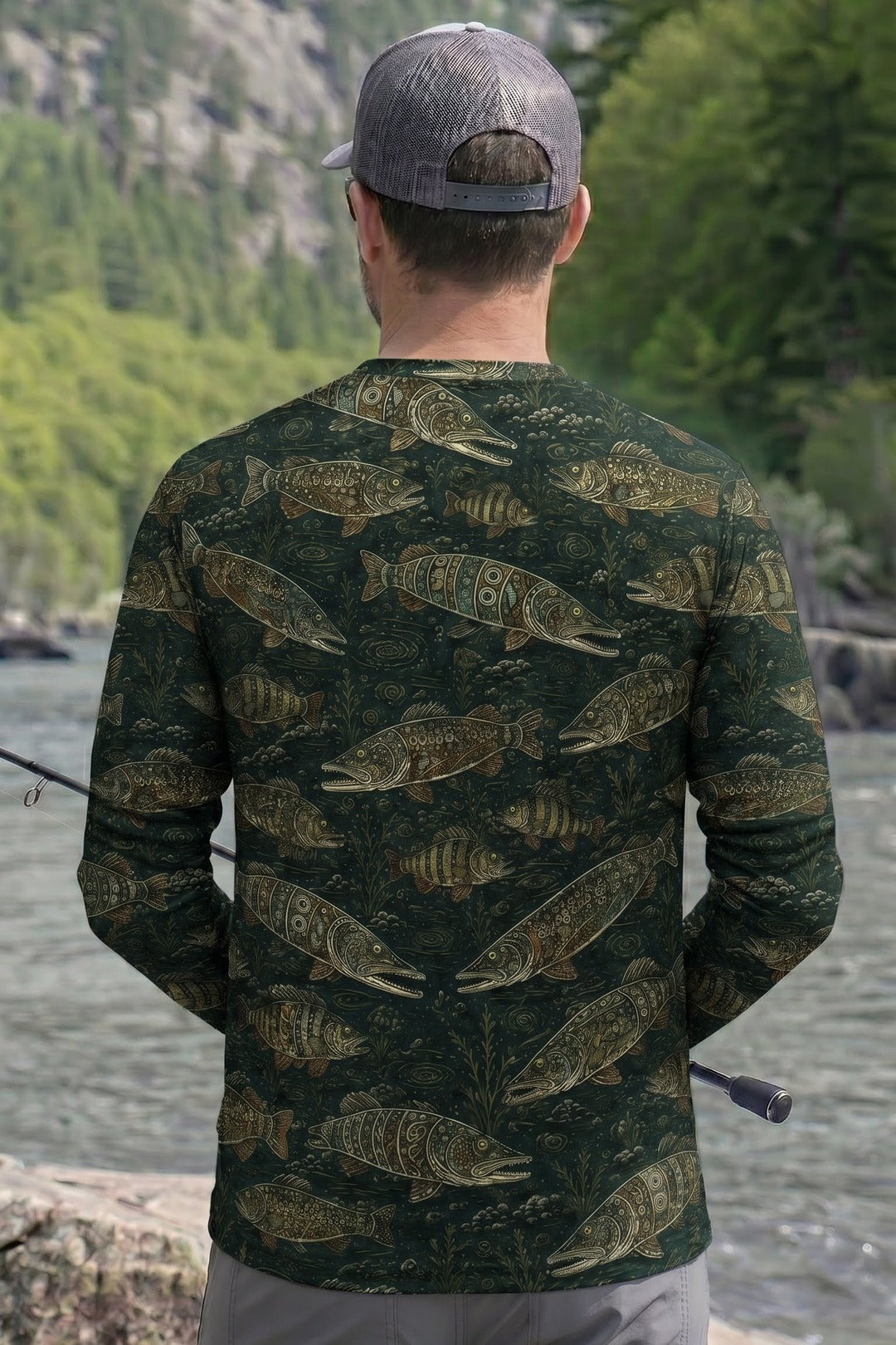 Performance Fishing Long Sleeve - Ornate Pike Pattern - RP03 lifestyle opposite side