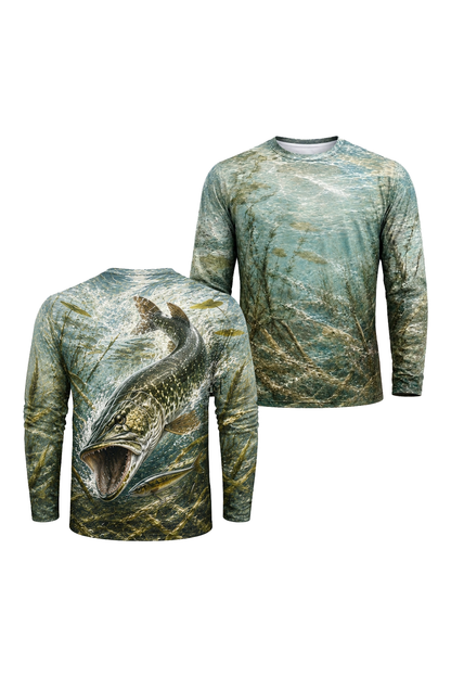 Performance Fishing Long Sleeve - Padline Pike Strike - RNP08 two shirts front artwork