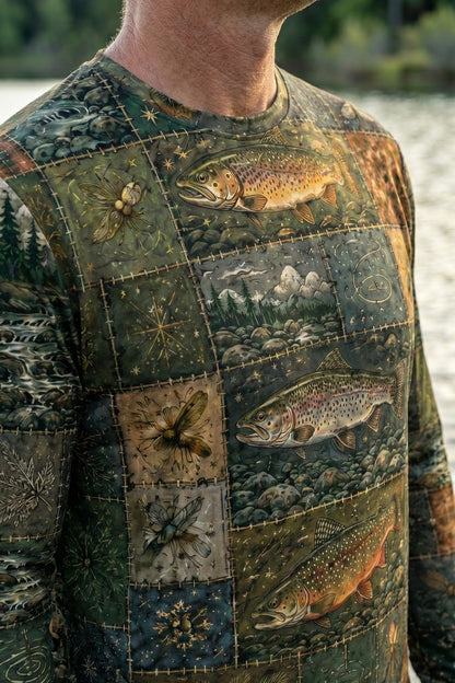 Performance Fishing Long Sleeve - Patchwork Trout Camp - RP06 lifestyle artwork zoom