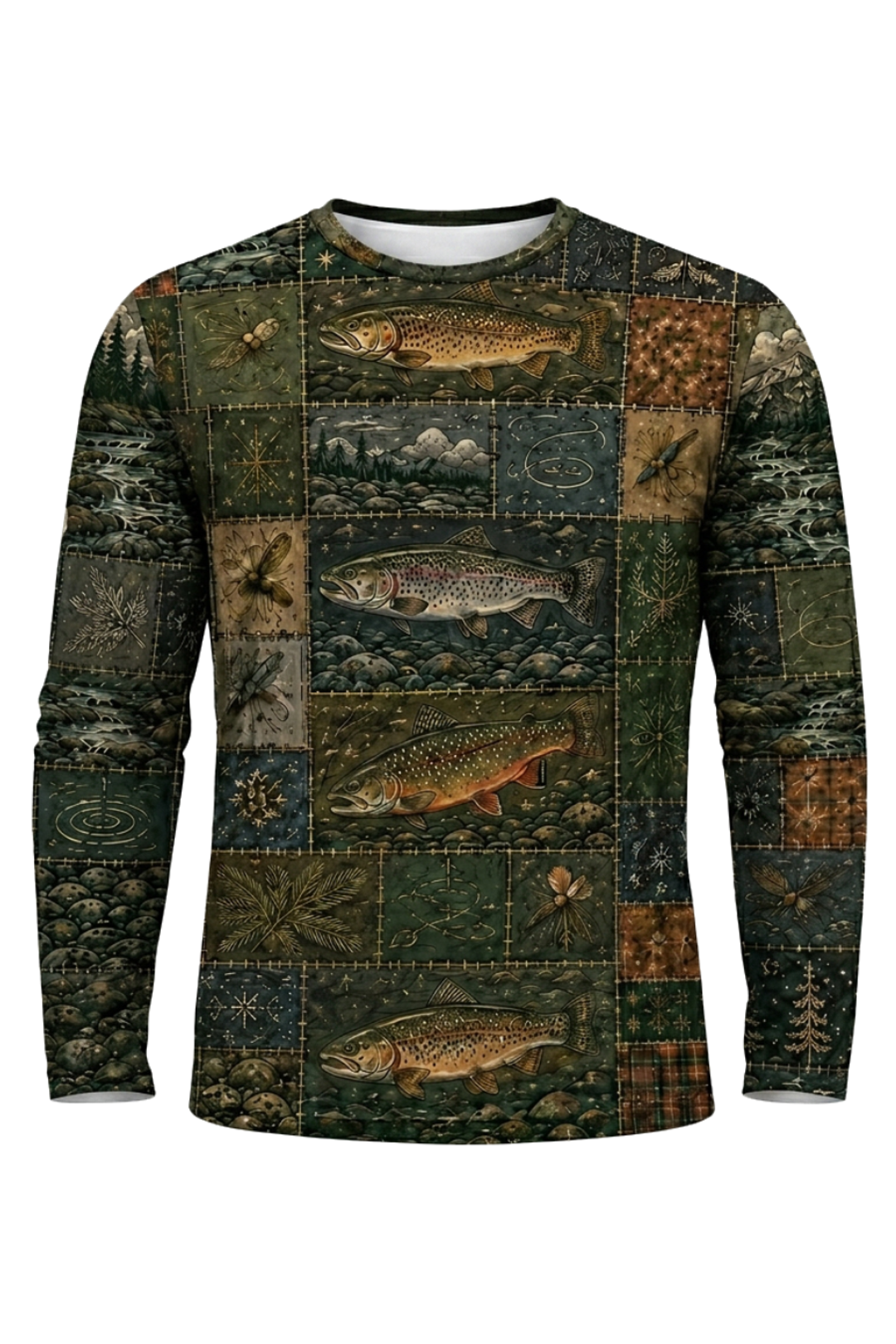 Performance Fishing Long Sleeve - Patchwork Trout Camp - RP06 mockup artwork side