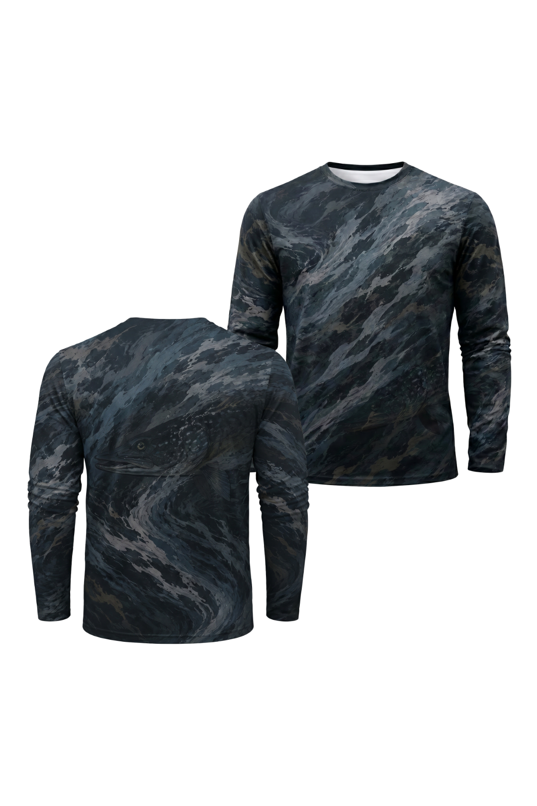 Performance Fishing Long Sleeve - Phantom Torrent Pike - TBT129 two shirts front artwork