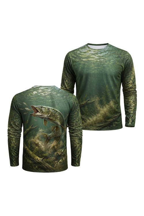 Performance Fishing Long Sleeve - Pike Strike Depth  - AOF94 two shirts front artwork