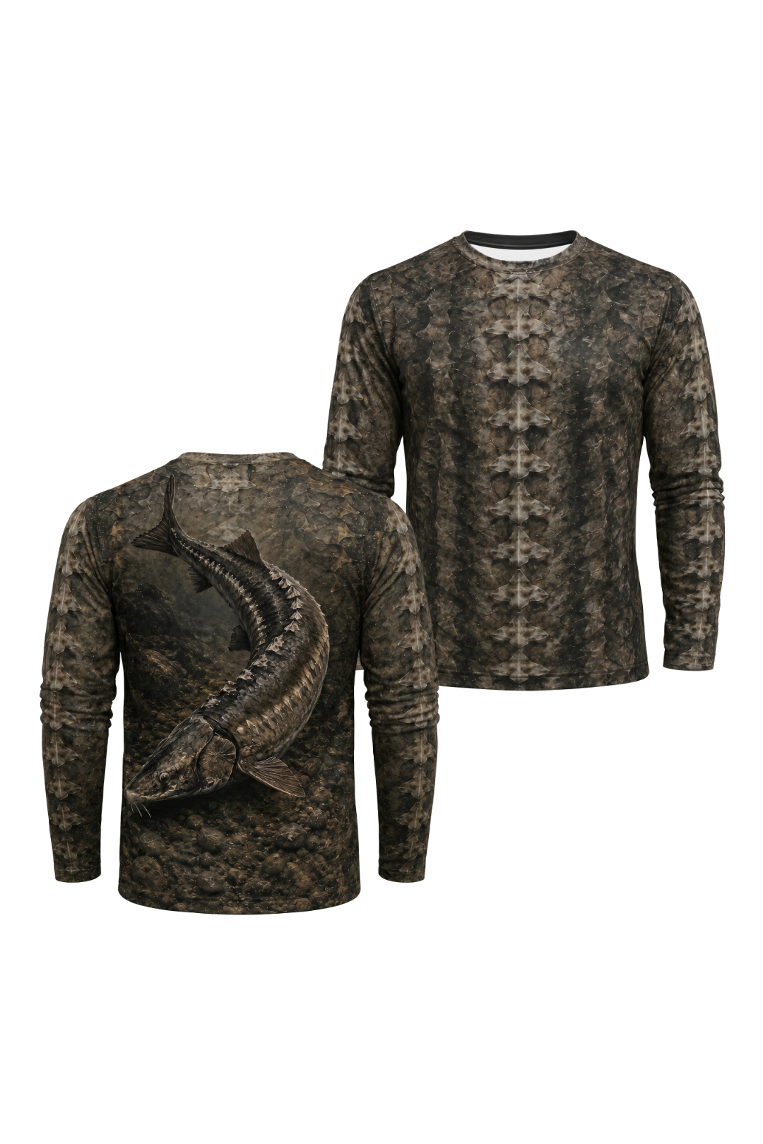 Performance Fishing Long Sleeve - Primal Ridge Sturgeon - TBT133 two shirts front artwork