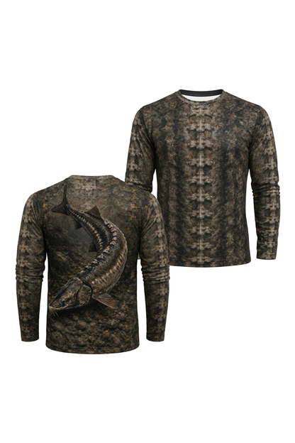 Performance Fishing Long Sleeve - Primal Ridge Sturgeon - TBT133 two shirts front artwork
