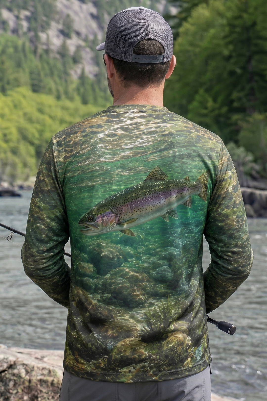 Performance Fishing Long Sleeve - Rainbow Current Glide - AOF32 lifestyle artwork side