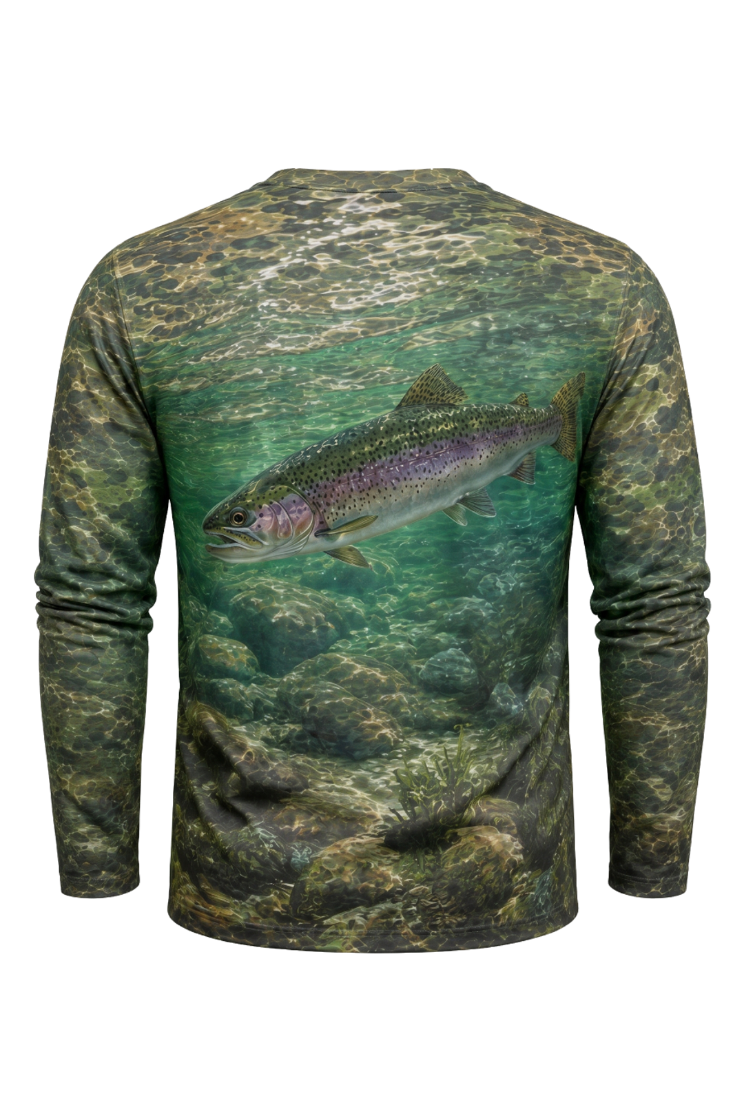 Performance Fishing Long Sleeve - Rainbow Current Glide - AOF32 mockup artwork side