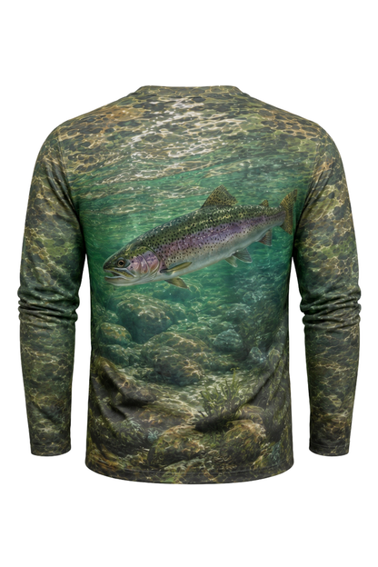 Performance Fishing Long Sleeve - Rainbow Current Glide - AOF32 mockup artwork side