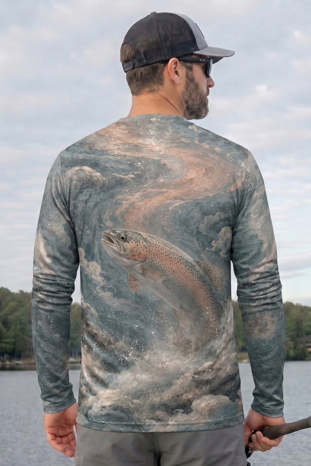Performance Fishing Long Sleeve - Rainbow Current Preserve - AOF76 lifestyle artwork side