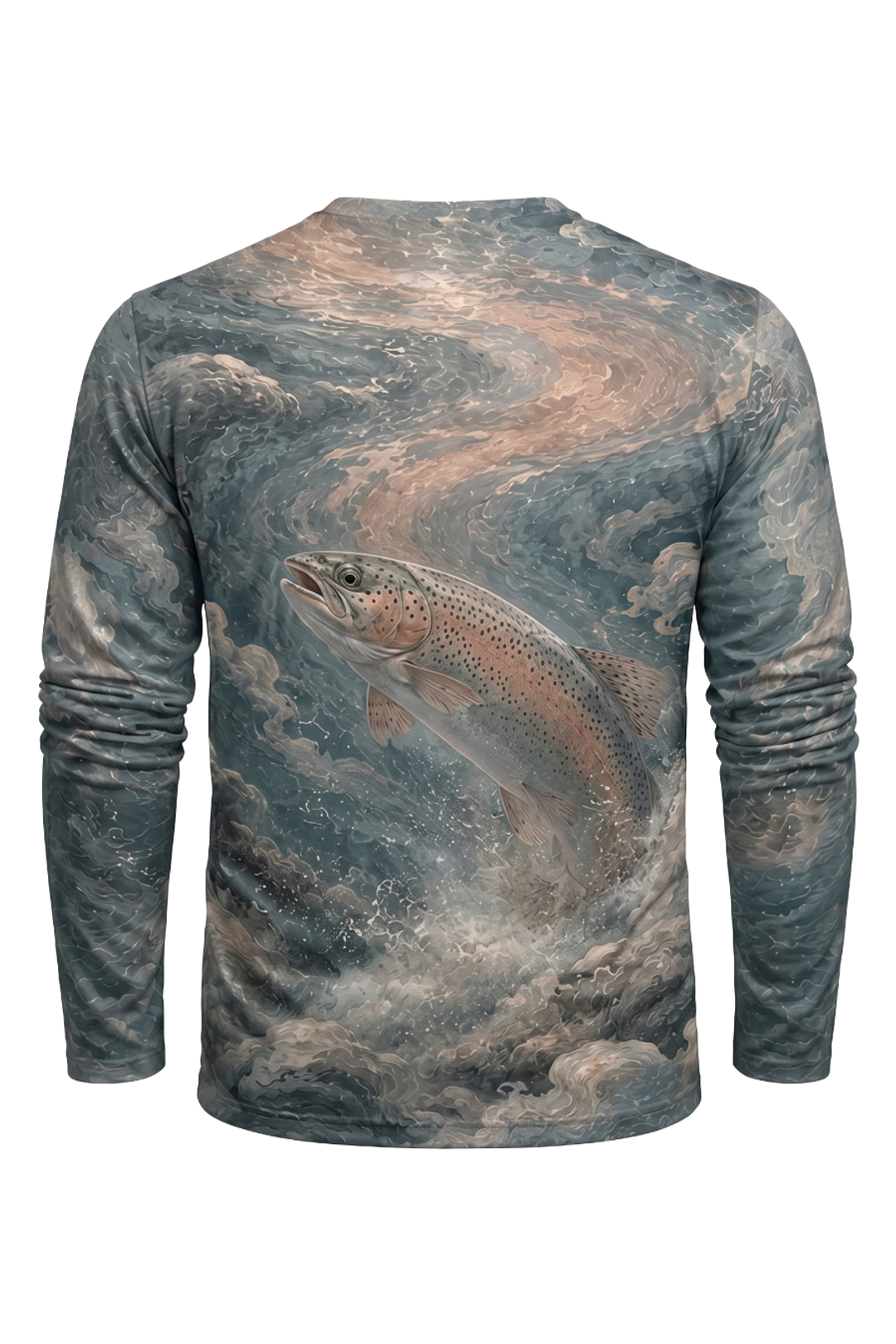 Performance Fishing Long Sleeve - Rainbow Current Preserve - AOF76 mockup artwork side