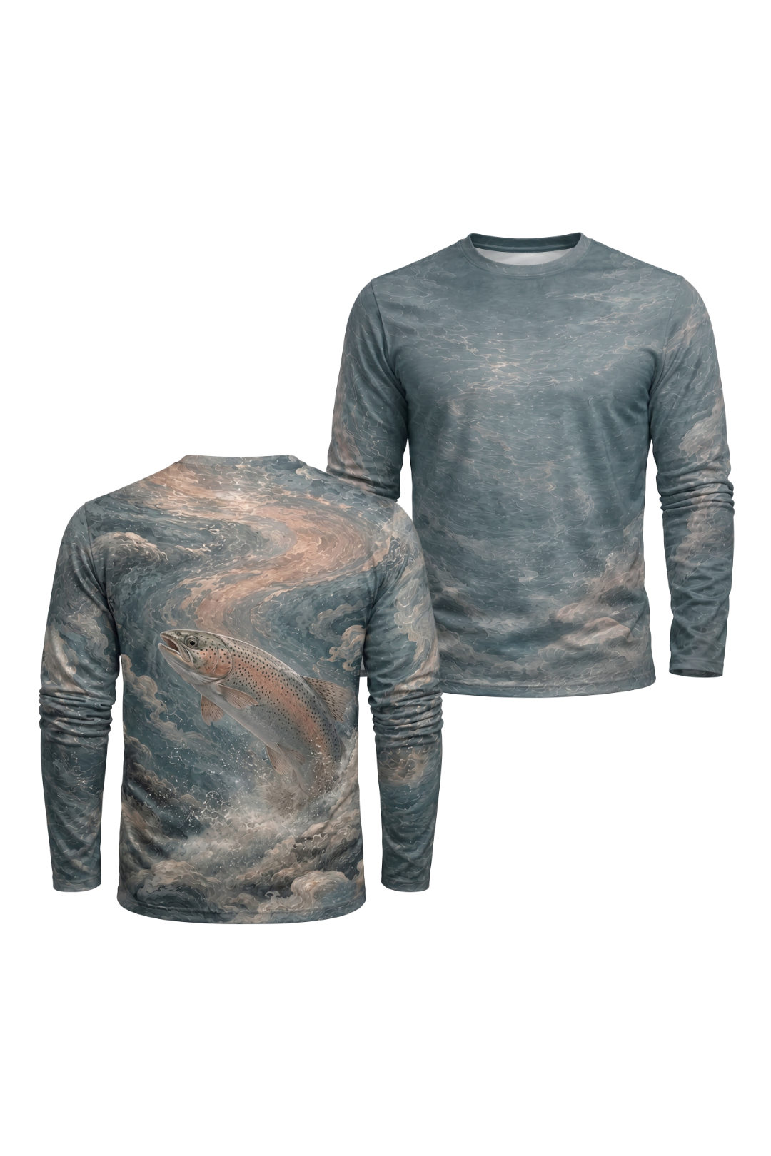 Performance Fishing Long Sleeve - Rainbow Current Preserve - AOF76 two shirts front artwork